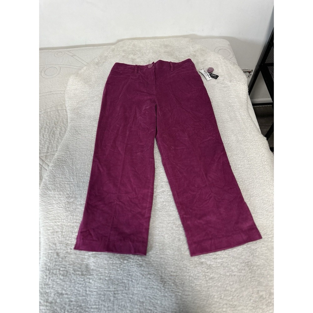 Larry Levine Corduroy Cropped Pants Womens 10 Magenta Pink Flap Pocket Wide Leg